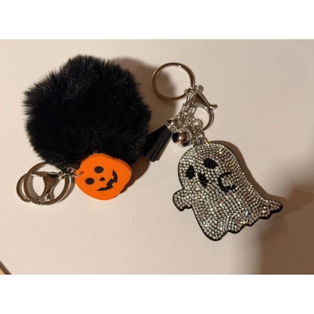 Halloween Keychain Bag Charm Bundle – Rhinestone Ghost & Pumpkin